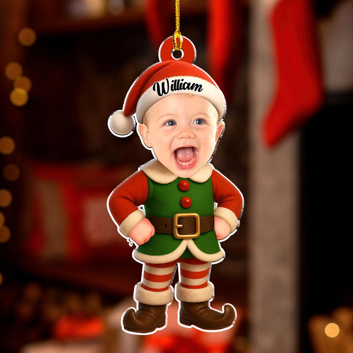 Custom Photo Baby Christmas Ornament for New Parents • Little Elves - Personalized Acrylic Ornament - PhotoMoonLamp