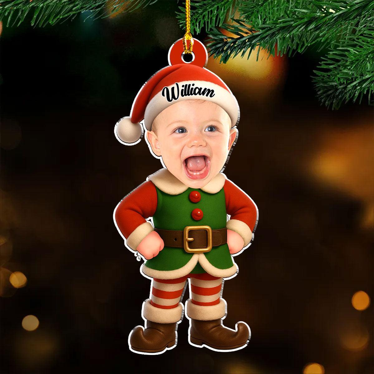 Custom Photo Baby Christmas Ornament for New Parents • Little Elves - Personalized Acrylic Ornament - PhotoMoonLamp