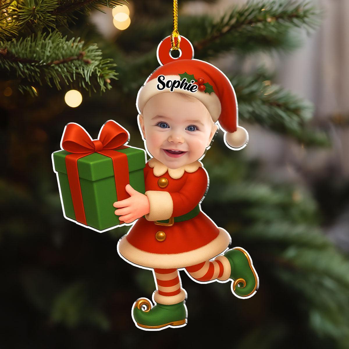 Custom Photo Baby Christmas Ornament for New Parents • Little Elves - Personalized Acrylic Ornament - PhotoMoonLamp