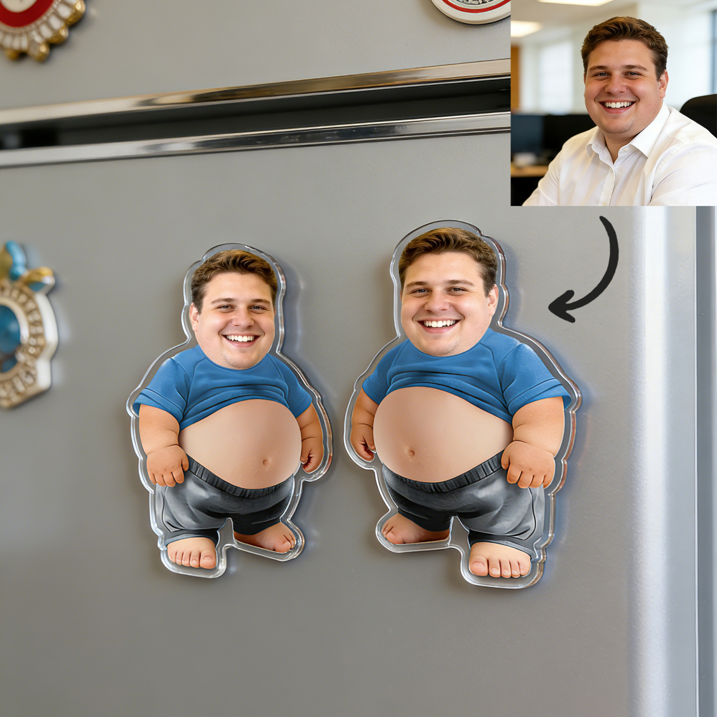 Custom Face Squishy Belly Anti-collision Acrylic Fridge Magnet – Personalized Photo Fridge Magnet with Soft Squeeze Belly, Cute Funny Gift for Couples & Friends - PhotoMoonLamp