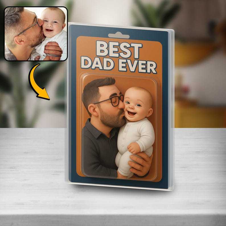 Personalized Father's Day Gift For Dad, Custom Photo Dad And Kids Action Figure Acrylic Block, Best Dad Ever Block Plaque, Gift For Husband - PhotoMoonLamp