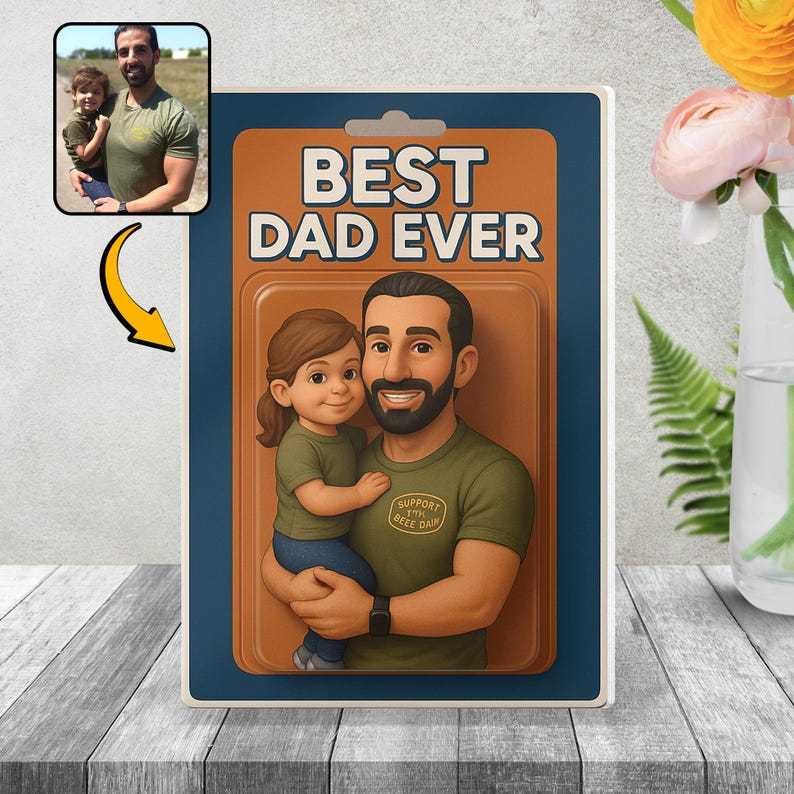 Personalized Father's Day Gift For Dad, Custom Photo Dad And Kids Action Figure Acrylic Block, Best Dad Ever Block Plaque, Gift For Husband - PhotoMoonLamp