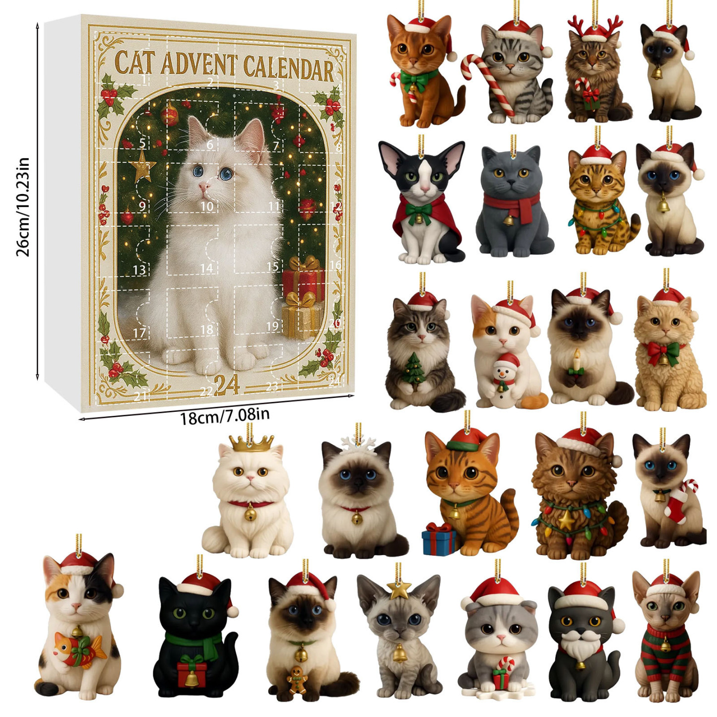 Christmas Countdown Calendar 24 Acrylic Cat Christmas Ornament Advent Calendar
