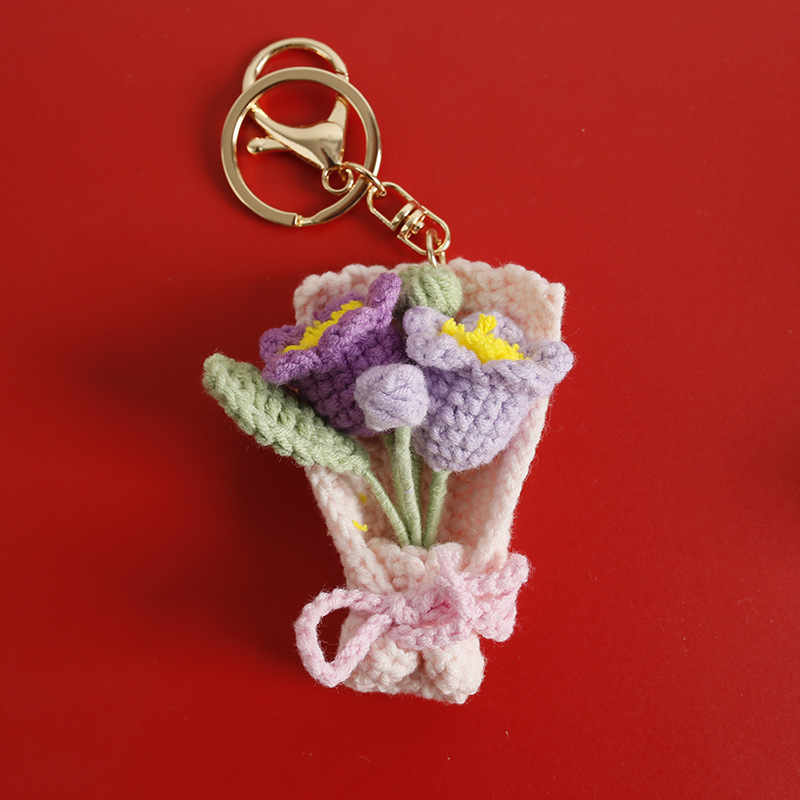 Mother’s Day Keychain Gift | Cute Girl Acrylic Charm with Handmade Crochet Carnation Bouquet | Sweet & Thoughtful Gift