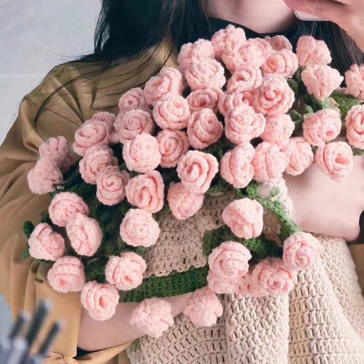 Hand-Knitted Rose Blanket DIY Kit & Ready-Made Gift for Mother's Day Valentine's Day