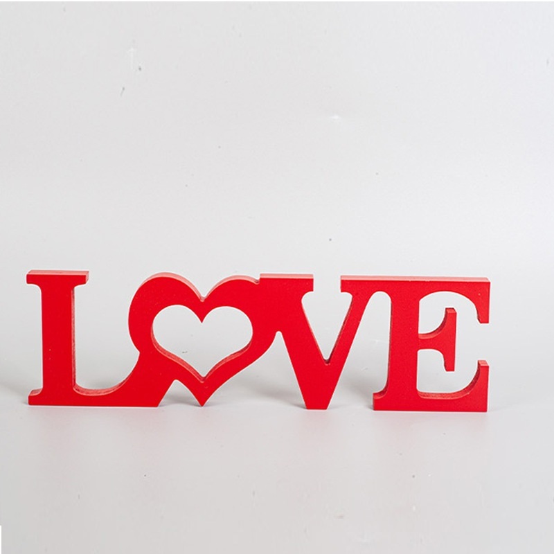 Wooden LOVE Letter Decor - Heart-Cutout Tabletop Ornament Valentine’s Day Gift