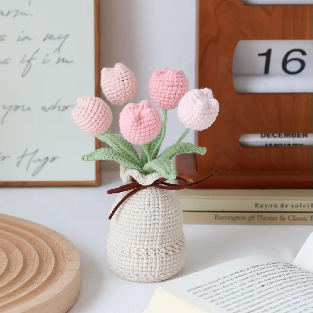 Handcrafted Tulip Crochet Pot Birthday Anniversary Gift for Friends and Family