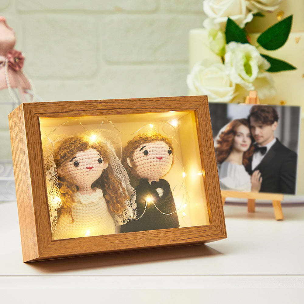 Custom Crochet Dolls Handmade Mini Look alike Dolls Personalized Photo Frame with USB Warm Light - photomoonlamp