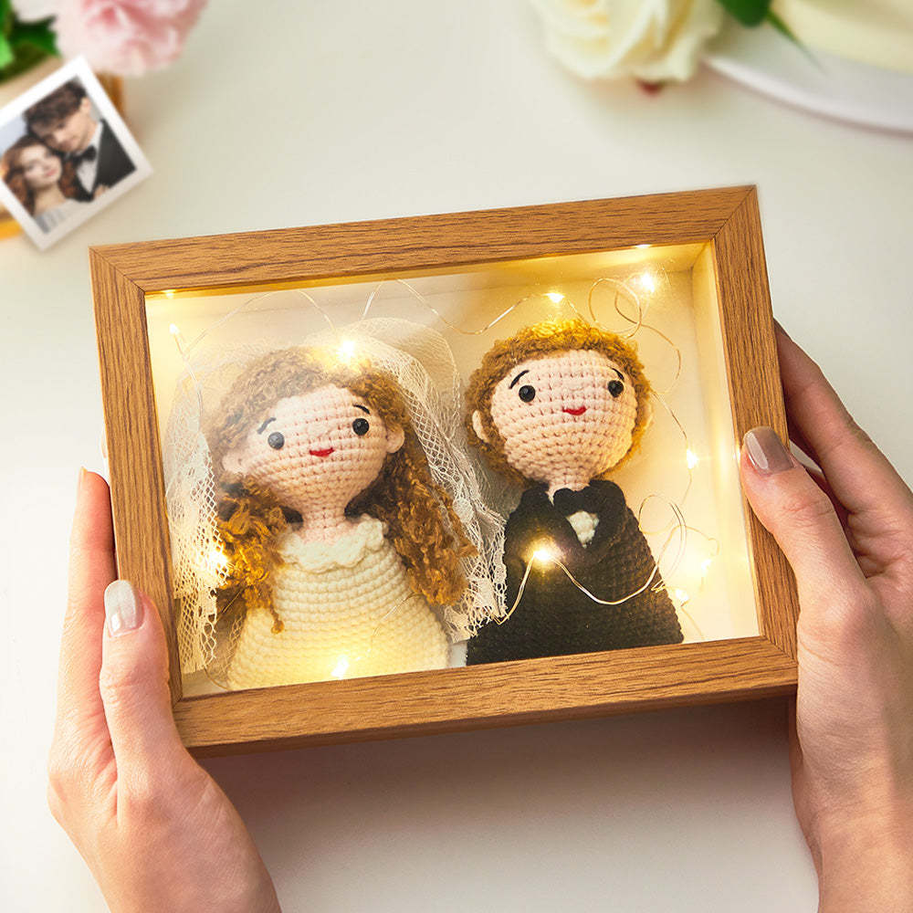 Custom Crochet Dolls Handmade Mini Look alike Dolls Personalized Photo Frame with USB Warm Light - photomoonlamp