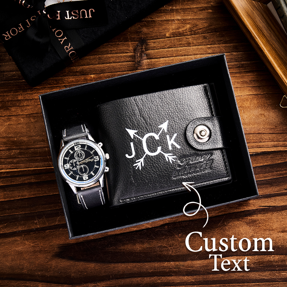 Father's Day Gift Set Custom Name Men's Watch and Wallet Gift Box Men's Gift