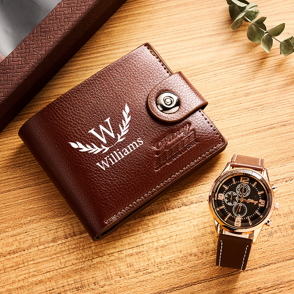 Father's Day Gift Set Custom Name Men's Watch and Wallet Gift Box Men's Gift