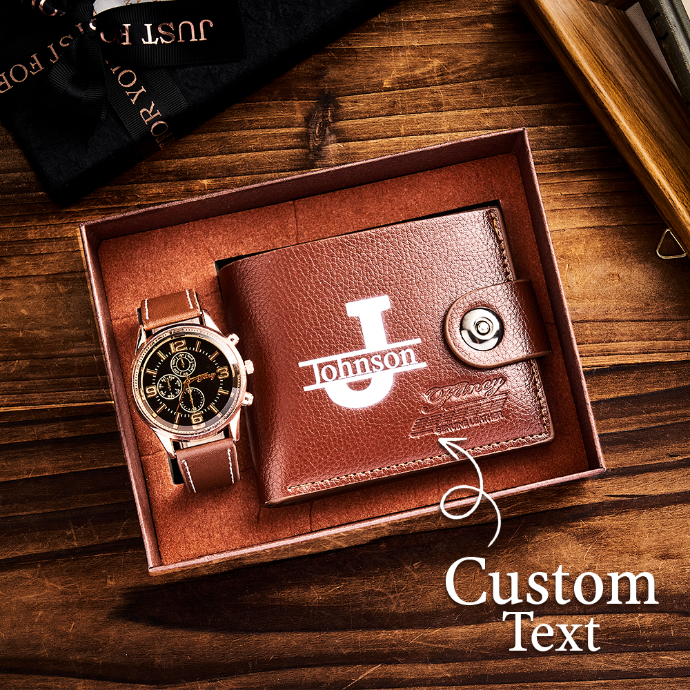 Father's Day Gift Set Custom Name Men's Watch and Wallet Gift Box Men's Gift