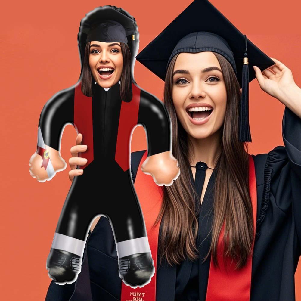 Custom Graduation Inflatable Doll – Red Stole with Face Photo - PhotoMoonLamp