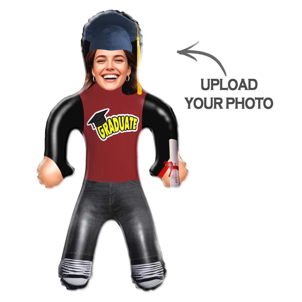 Funny Graduate Face Blow Up Doll Maroon Tee Style Custom Air Minime Dolls - PhotoMoonLamp