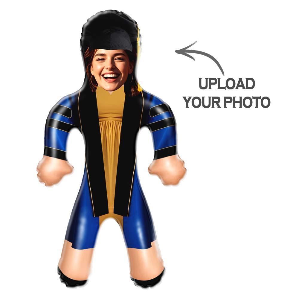 Face Blow Up Doll Blue and Gold Graduation Air Minime Custom Inflatable Face Doll - PhotoMoonLamp