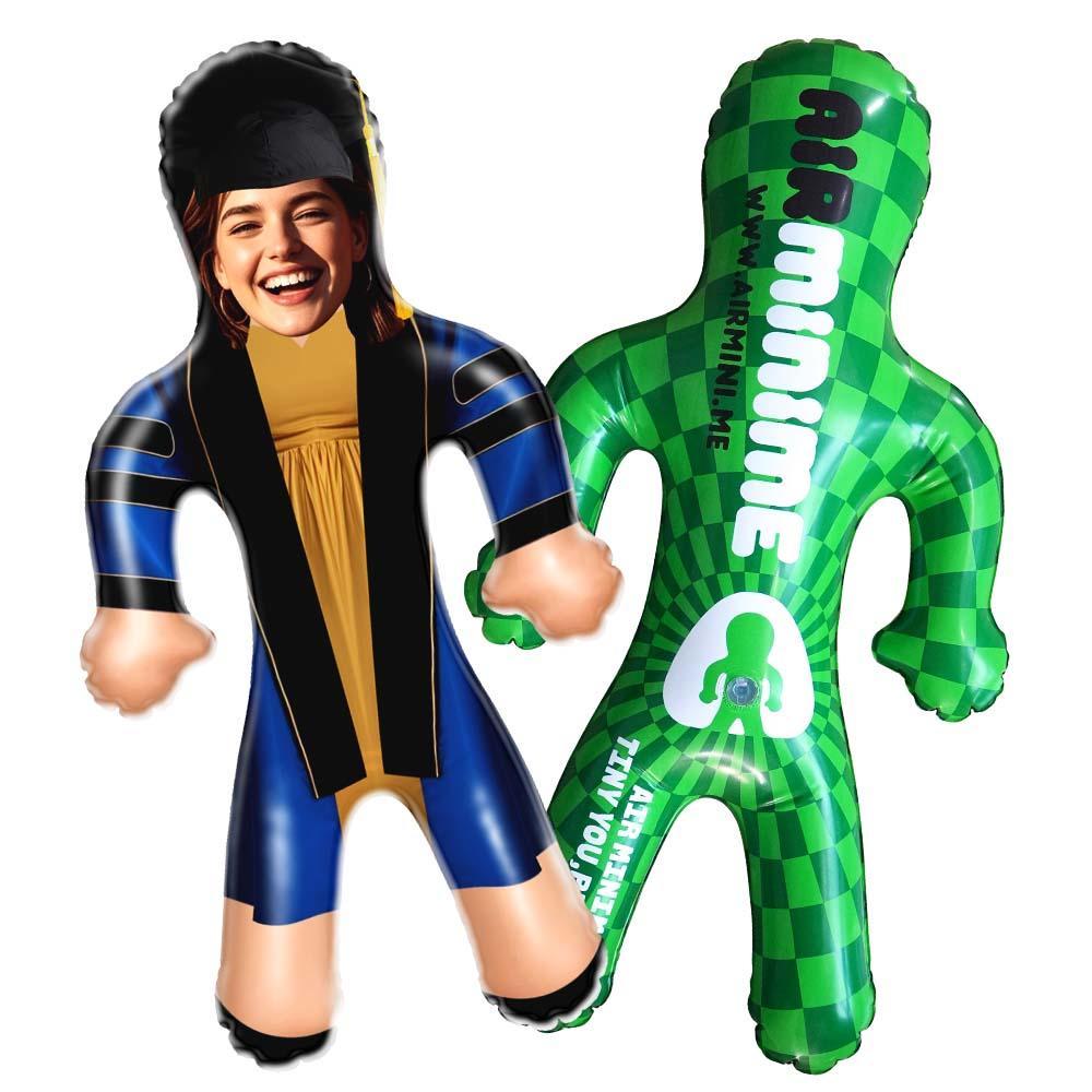 Face Blow Up Doll Blue and Gold Graduation Air Minime Custom Inflatable Face Doll - PhotoMoonLamp