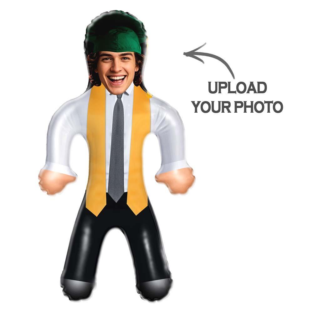 Custom Graduation Doll with Face Green Cap & Gold Trim Outfit Face Air Minime Doll - PhotoMoonLamp