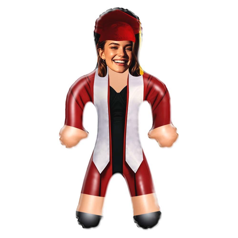 Custom Inflatable Doll Red Gown & Pirate Hat Style Graduation Personalized Face Air Minime Doll - PhotoMoonLamp