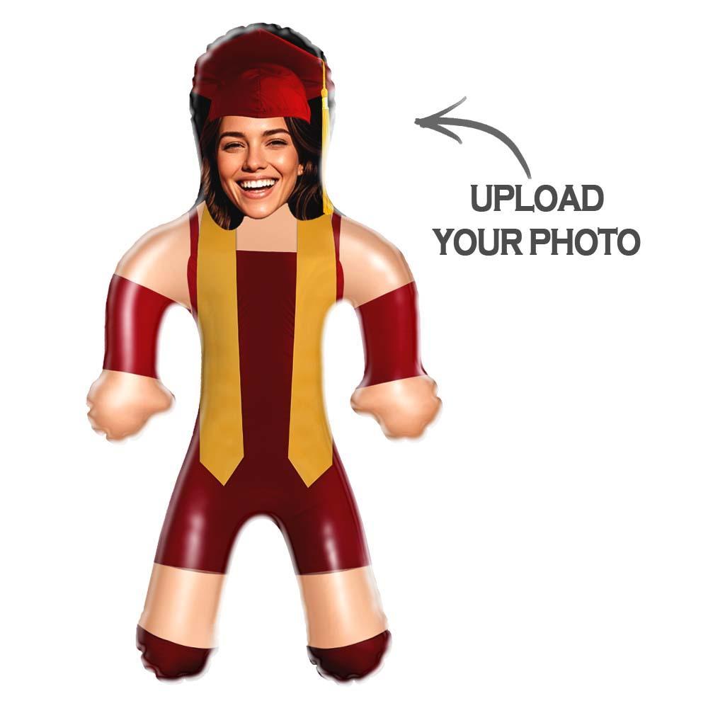 Custom Face Maroon & Gold Graduation Air Minime Doll Custom Inflatable Face Gift Funny Blow Up Doll - PhotoMoonLamp