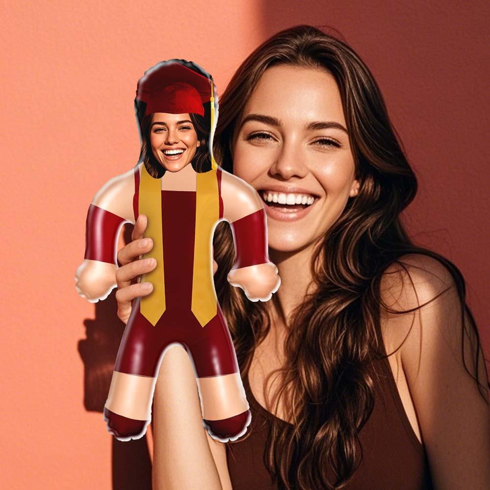 Custom Face Maroon & Gold Graduation Air Minime Doll Custom Inflatable Face Gift Funny Blow Up Doll - PhotoMoonLamp