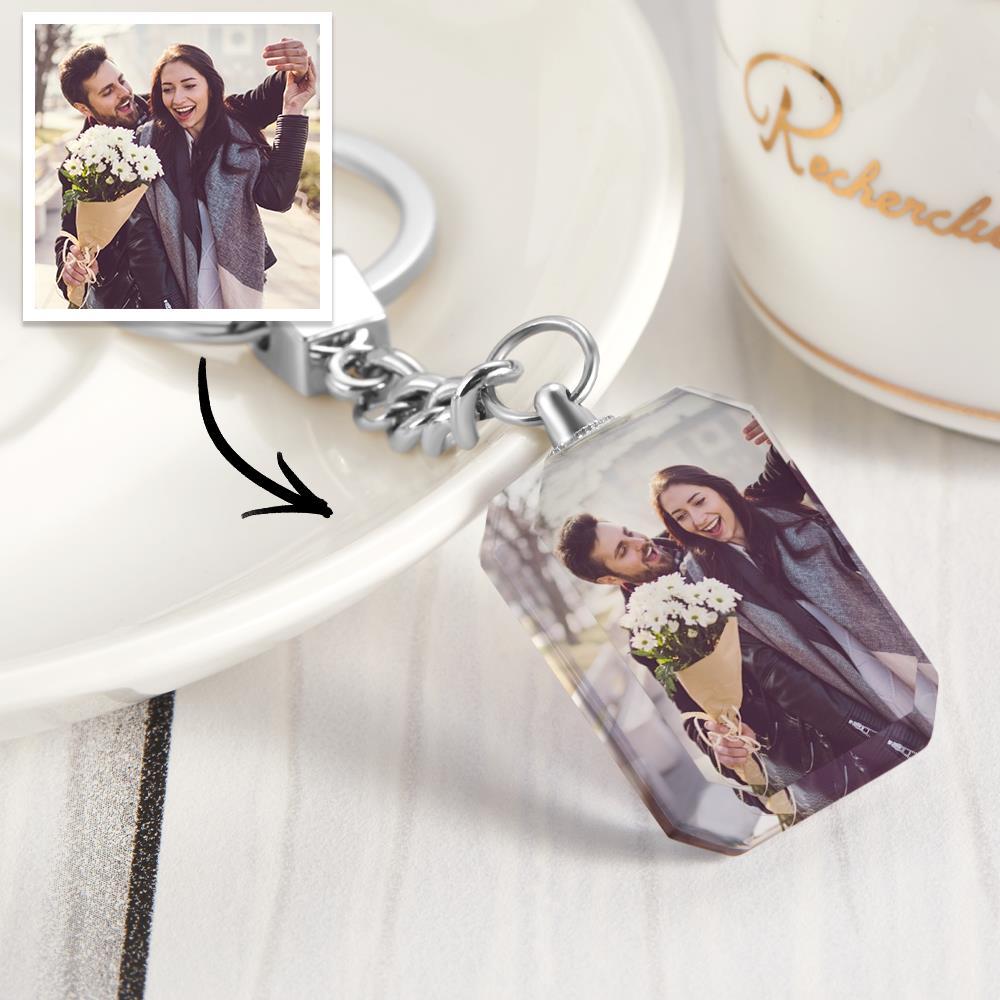 Custom Photo Crystal Keychain Rectangle Anniversary Birthday Gift for Him
