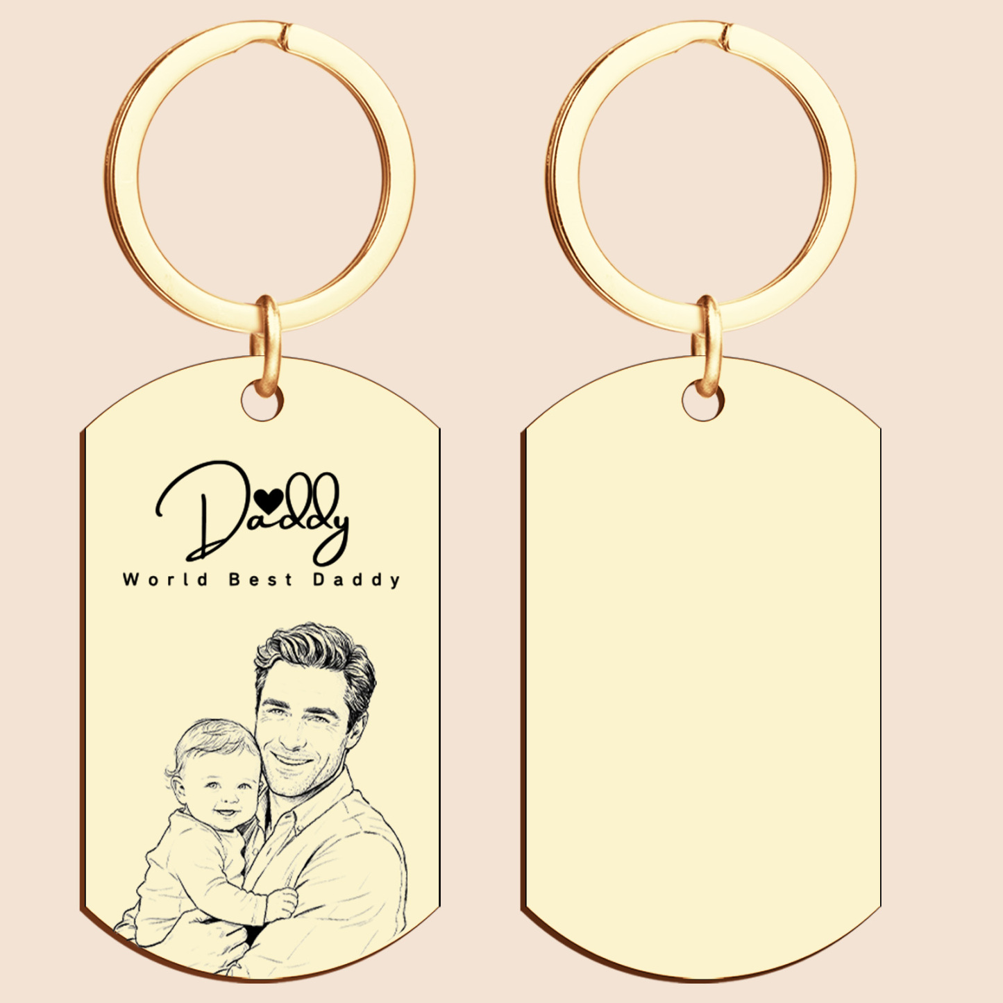 Personalised Photo Keychain Custom Engraved Sketch Keyring for Dad Memorial Stainless Steel Keepsake Birthday Gift for Him