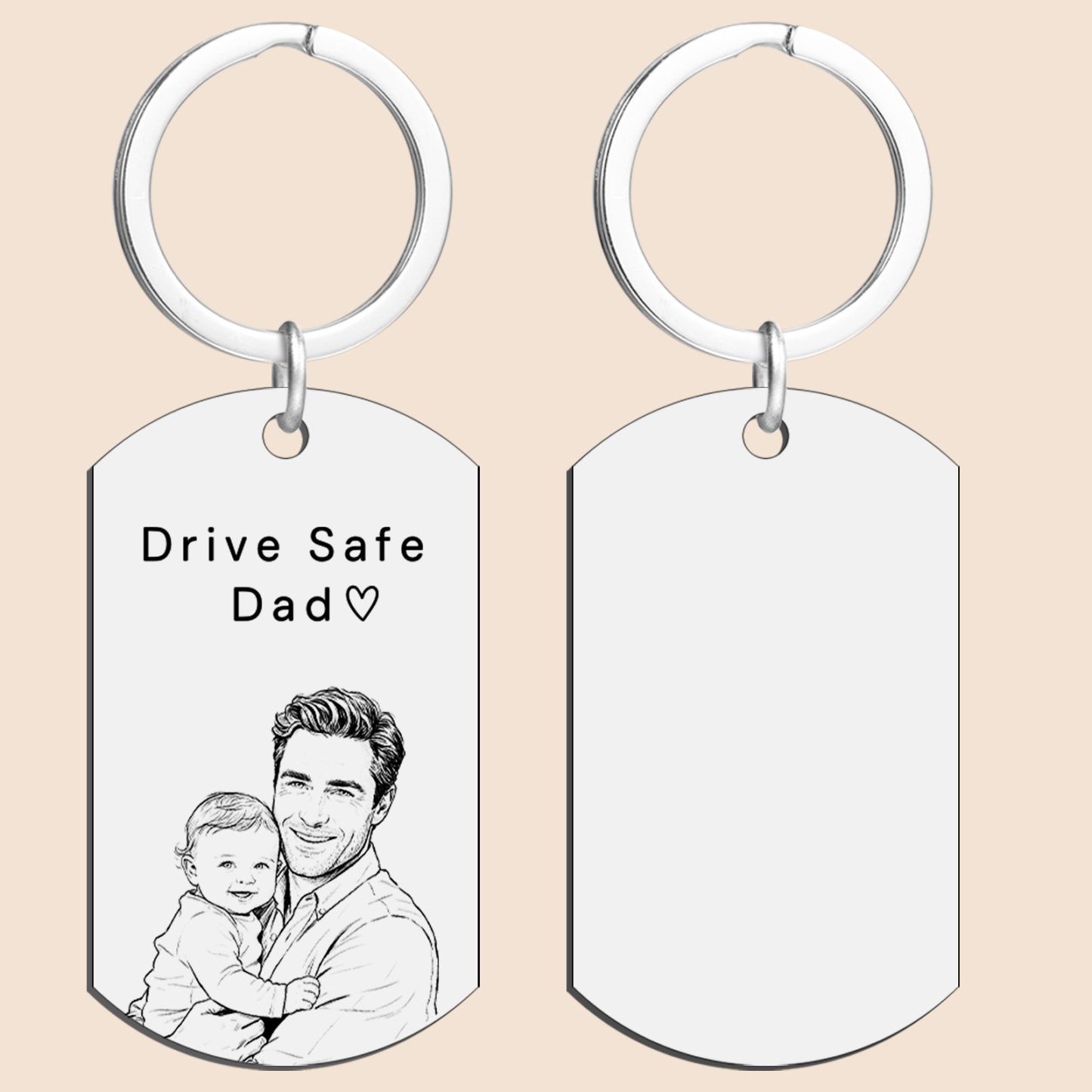 Personalised Photo Keychain Custom Engraved Sketch Keyring for Dad Memorial Stainless Steel Keepsake Birthday Gift for Him