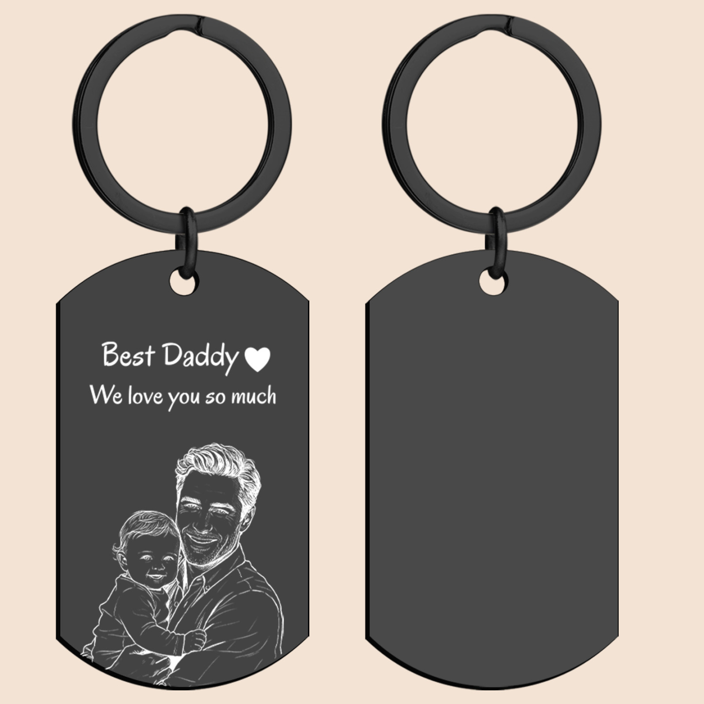 Custom Photo Keychain - Engraved Sketch Keyring for Dad, Memorial Gift