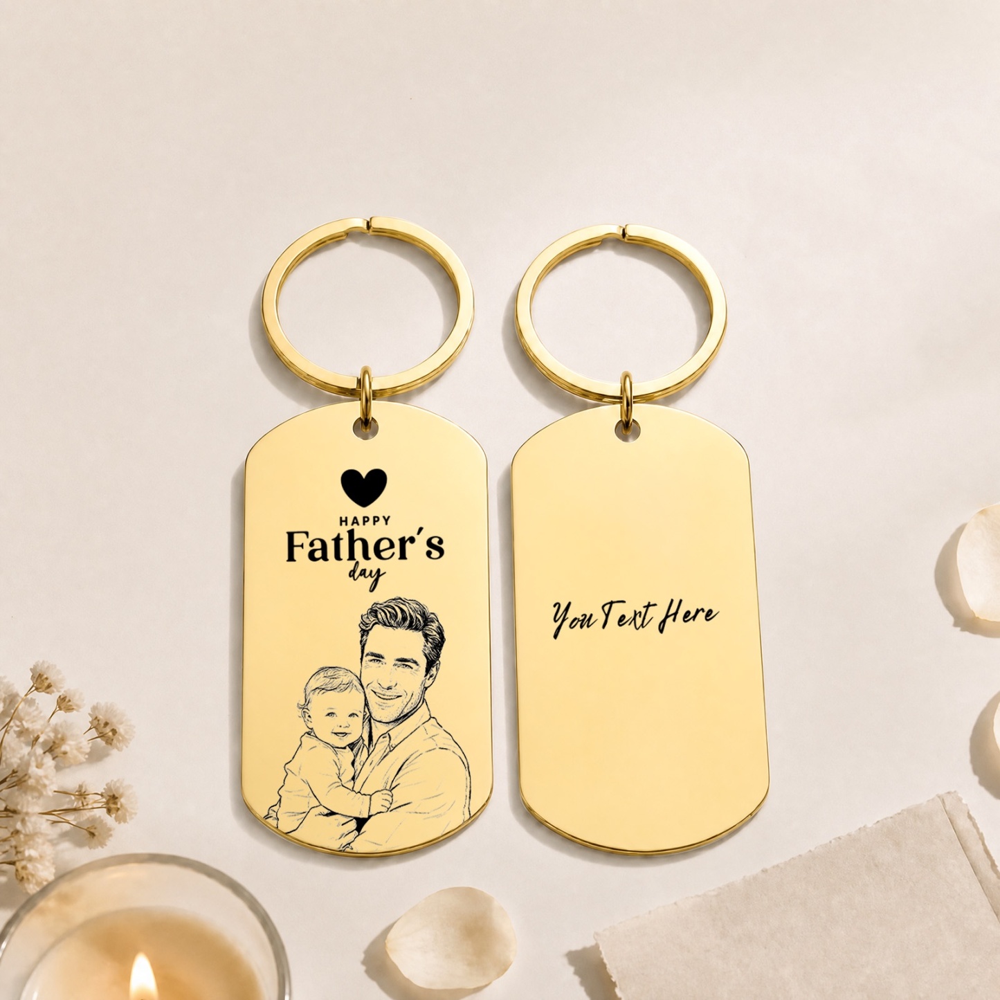 Personalised Photo Keychain Custom Engraved Sketch Keyring for Dad Memorial Stainless Steel Keepsake Birthday Gift for Him