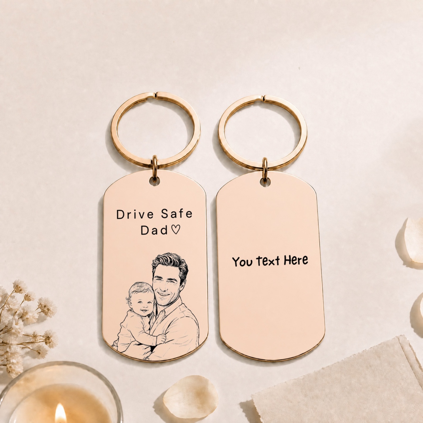 Personalised Photo Keychain Custom Engraved Sketch Keyring for Dad Memorial Stainless Steel Keepsake Birthday Gift for Him
