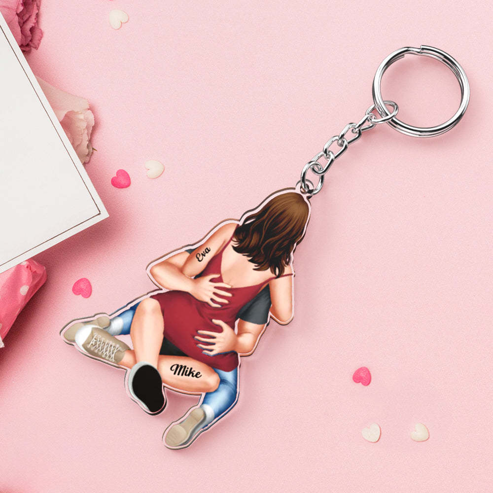 Couple Hugging Personalized Acrylic Keychain Valentine's Gifts - photomoonlamp