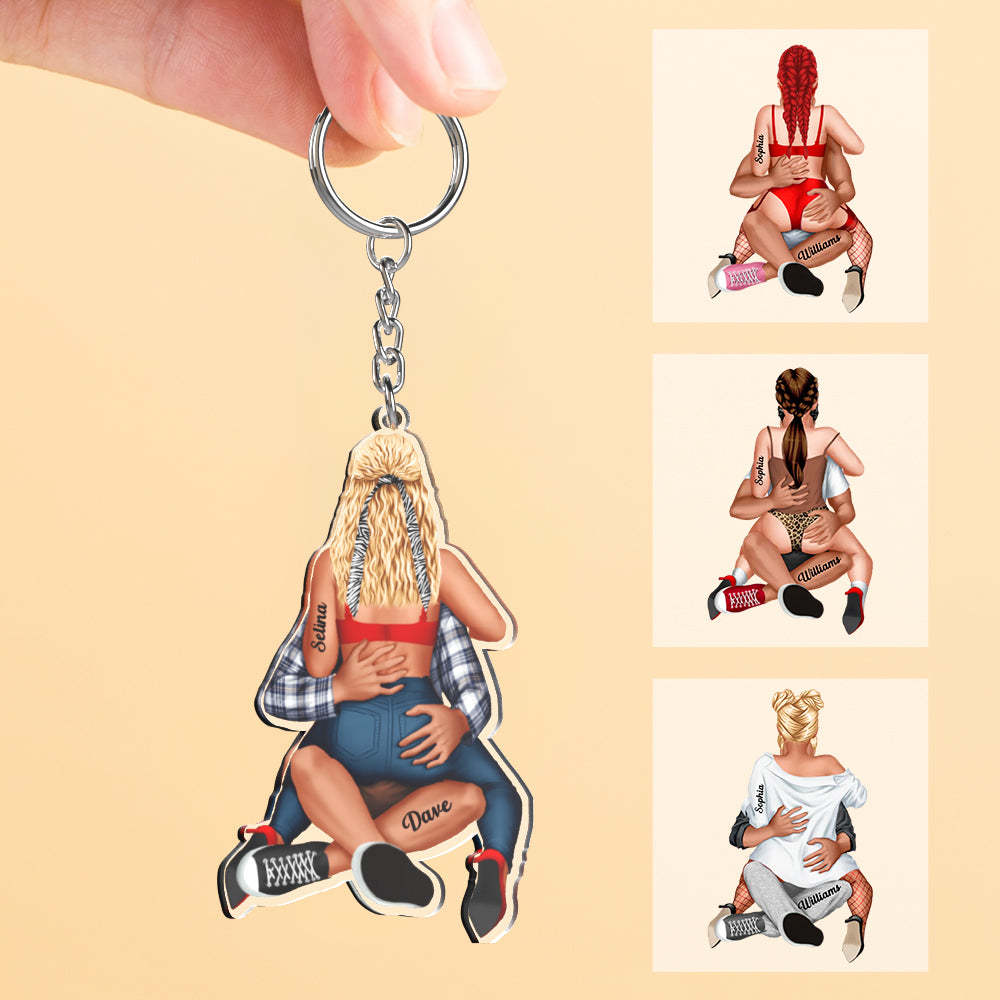 Couple Hugging Personalized Acrylic Keychain Valentine's Gifts - photomoonlamp