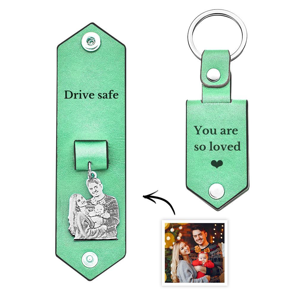 Custom Photo Leather Keychain With Text Annivesary Gifts For Men - photomoonlamp