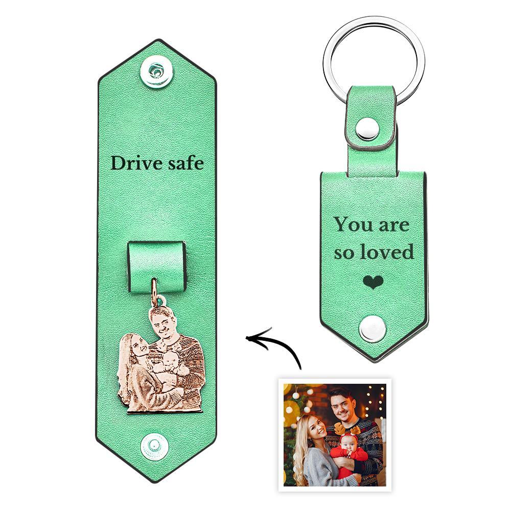Custom Photo Leather Keychain With Text Annivesary Gifts For Men - photomoonlamp