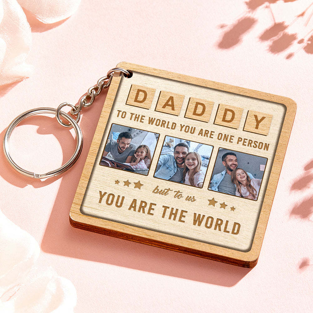 Custom DADDY Wood Keychain Personalized Photo Keychain Father's Day Gift - photomoonlamp