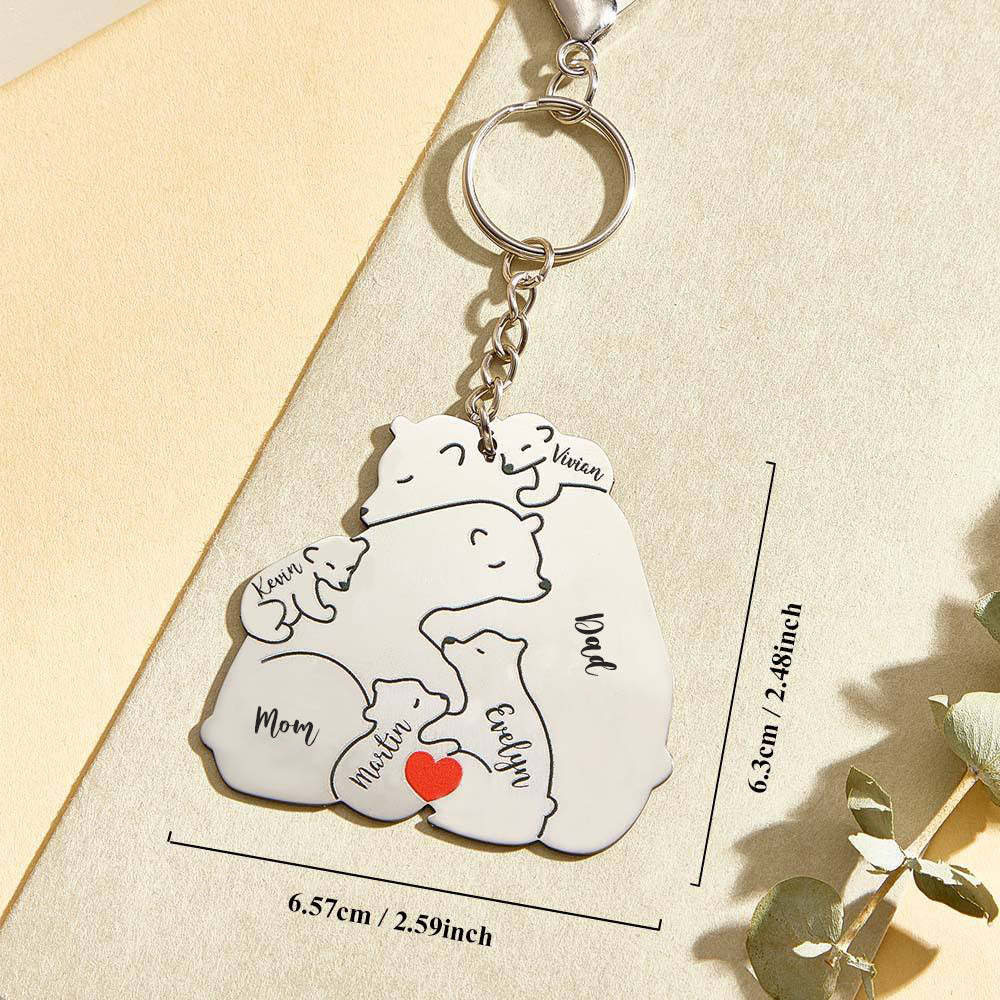 Personalized Engraved Papa Mama Bear Keychain Family Keepsake Gift for Dad Mom - PhotoMoonLamp