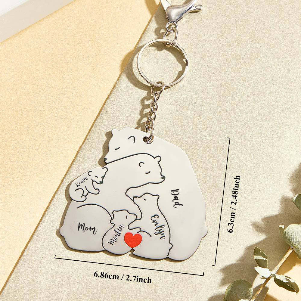 Personalized Engraved Papa Mama Bear Keychain Family Keepsake Gift for Dad Mom - PhotoMoonLamp