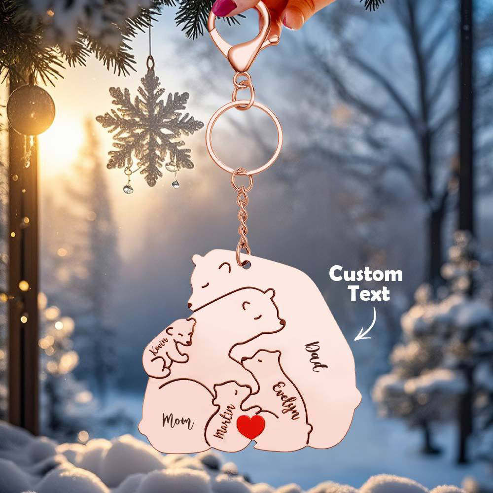Personalized Engraved Papa Mama Bear Keychain Family Keepsake Gift for Dad Mom - PhotoMoonLamp