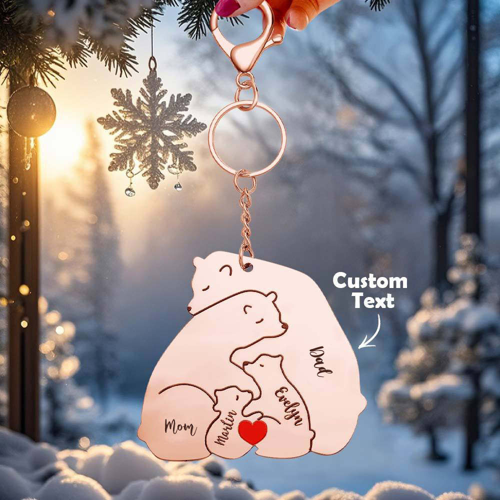 Personalized Engraved Papa Mama Bear Keychain Family Keepsake Gift for Dad Mom - PhotoMoonLamp