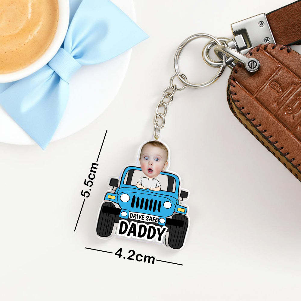Drive Safe Keyring Custom Kid in Jeep Acrylic Keychain Drive Safe Daddy Father's Day Gifts
