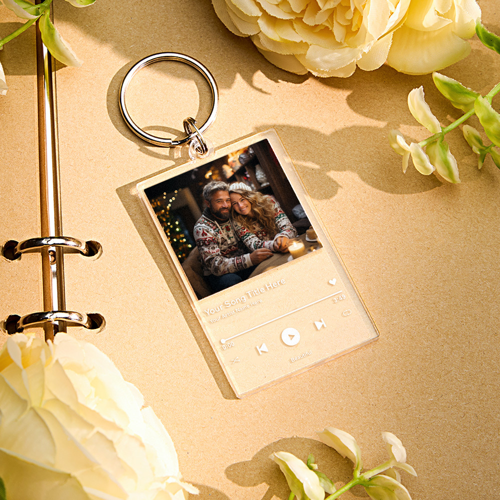 Custom Acrylic Musci Keychain Photo and Text Acrylic Keychain Creative Gifts Christmas Gift Keychain - PhotoMoonLamp