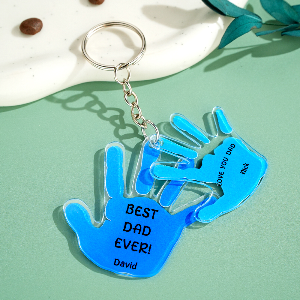 Father's Day Gift Customized Name Palm Print Keychain Engraved with Unique Love