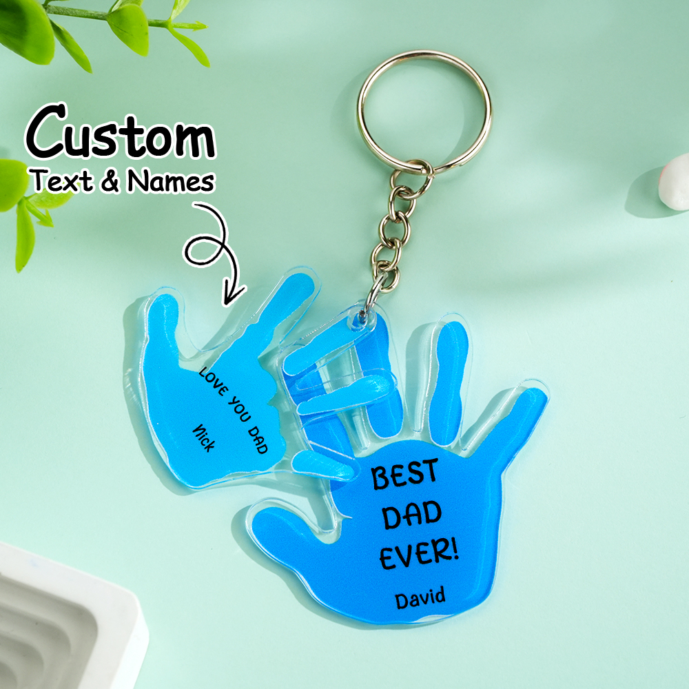 Father's Day Gift Customized Name Palm Print Keychain Engraved with Unique Love