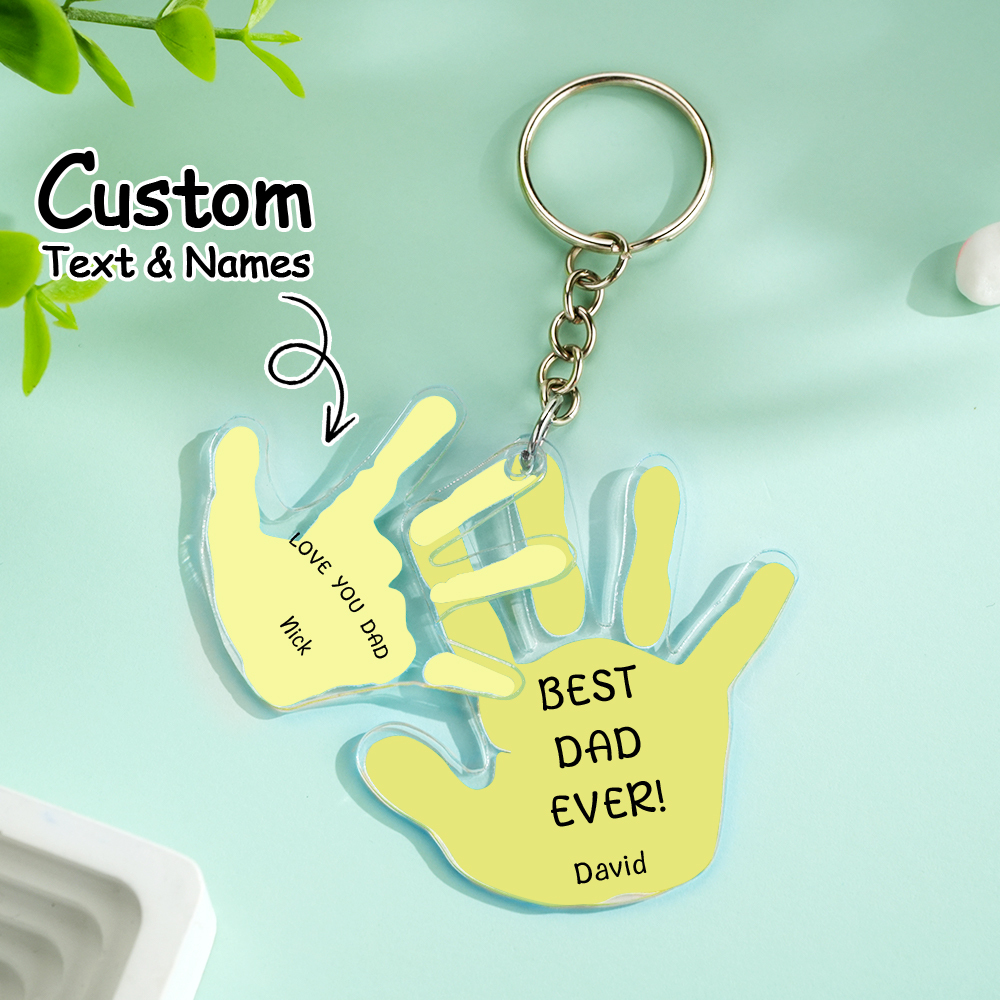 Father's Day Gift Customized Name Palm Print Keychain Engraved with Unique Love
