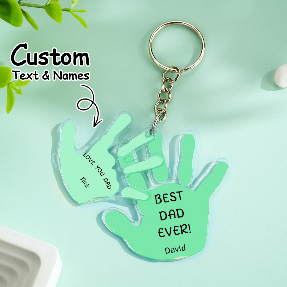 Father's Day Gift Customized Name Palm Print Keychain Engraved with Unique Love