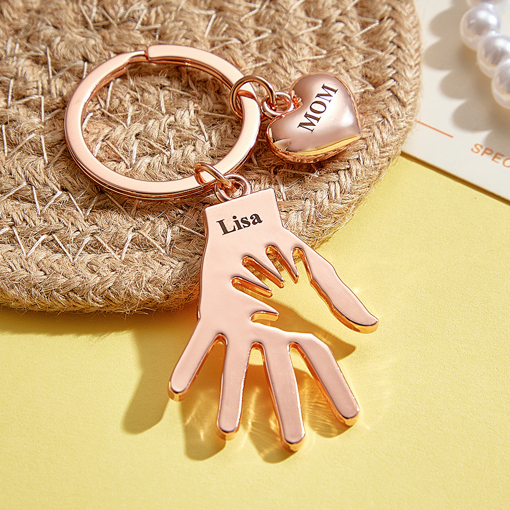 Custom Engraved Keychain Palm Keychains Gift for Dad and Mom