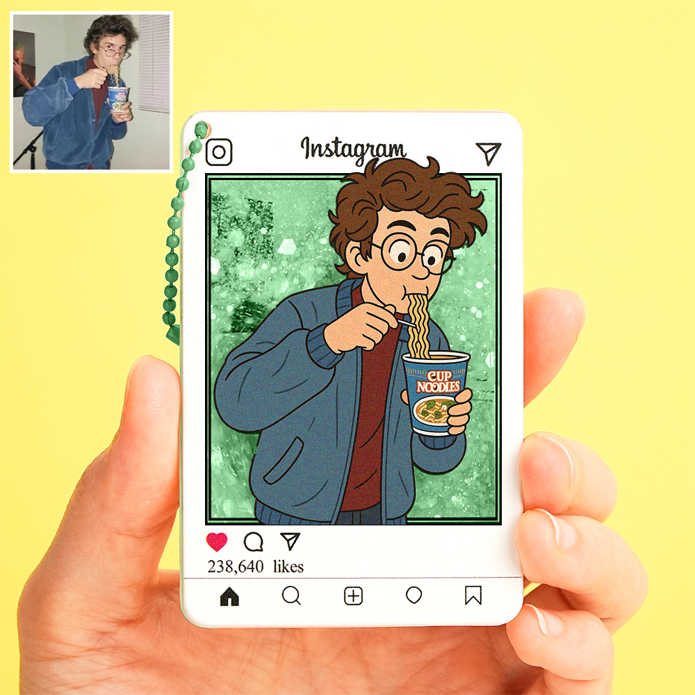 Custom Cartoon Photo Glitter Acrylic Keychain Instagram Style Personalized Gift - PhotoMoonLamp