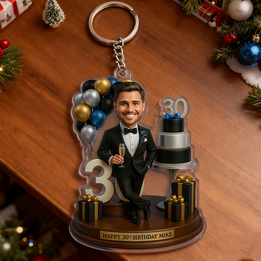 Birthday Gifts Custom Photo Men Caricature Portrait Gift Acrylic Keychain 3D Look 2D Print - PhotoMoonLamp