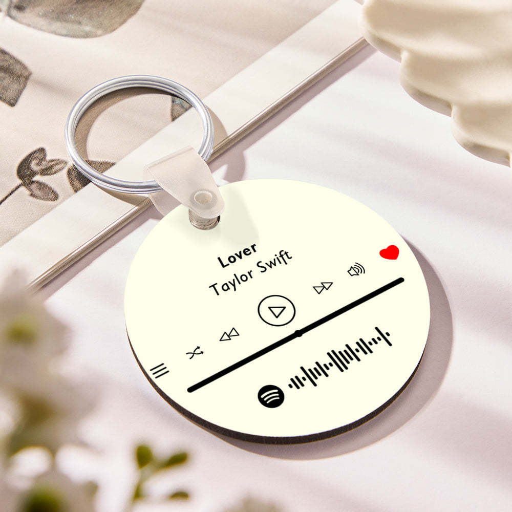 Custom Photo Scannable Spotify Code Keychain Round Music Song Keychain Anniversary Gifts - photomoonlamp