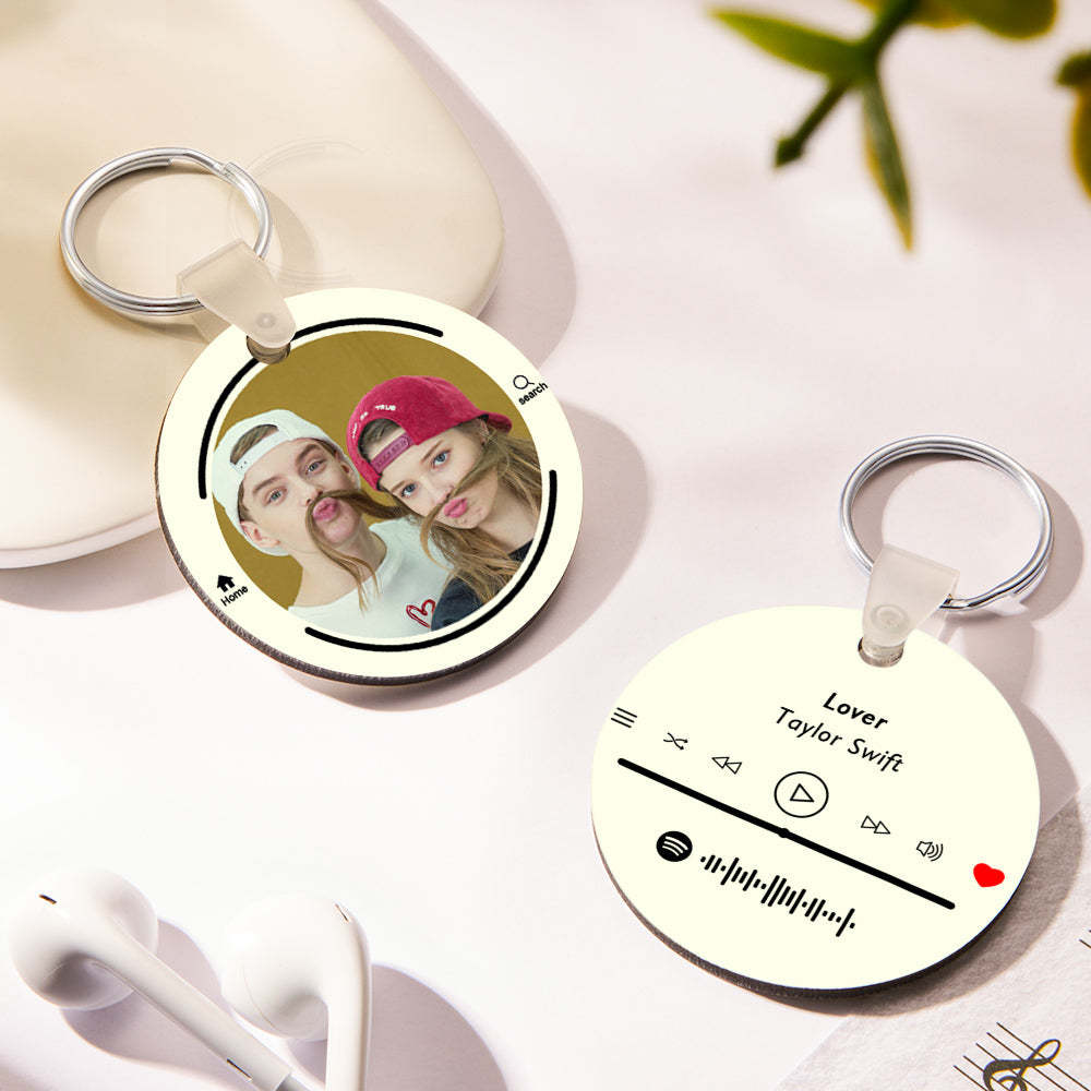 Custom Photo Scannable Spotify Code Keychain Round Music Song Keychain Anniversary Gifts - photomoonlamp
